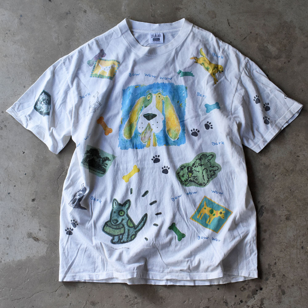 90’s “bow wow wow” DOG AOP! アニマルプリント Tシャツ USA製 240615