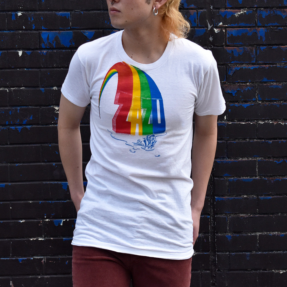 70's ZAZU “ZAZU / Wooden Nickel Records” 染み込みプリント ロック Tシャツ 240124HYY