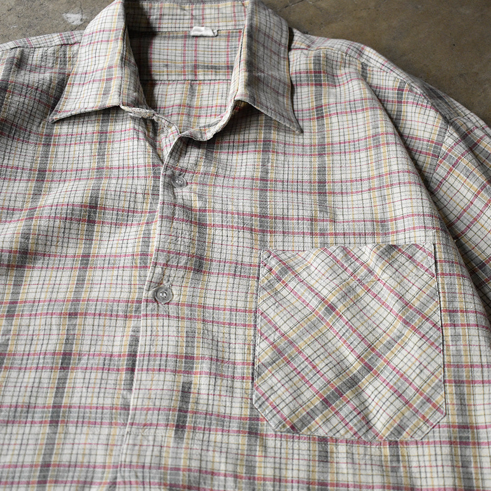 70's~ チェック柄 コットン グランパシャツ Euro製 250429H