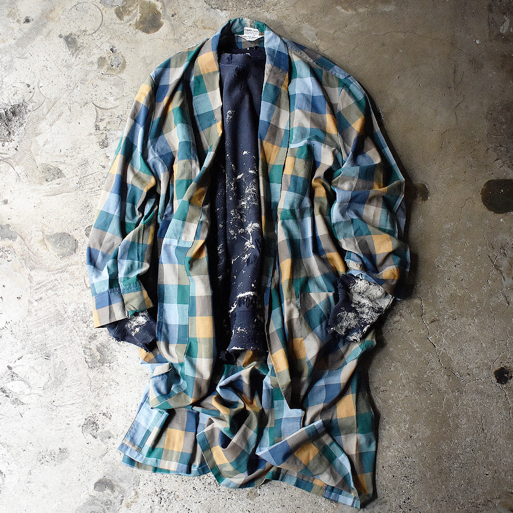 70's PRESCOTT ブロックチェック柄 コットン レーヨンガウン ローブ 250304H