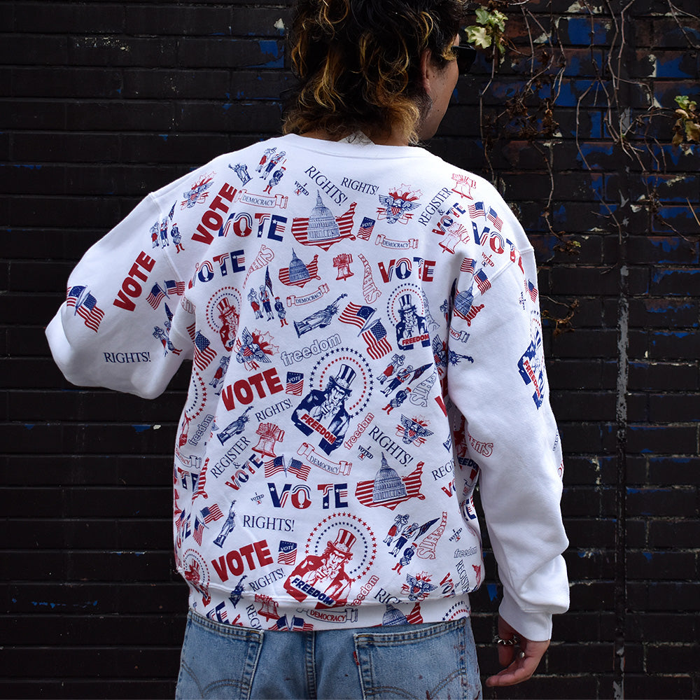 80's AOP! Alore “VOTE” 総柄スウェット USA製 230919H