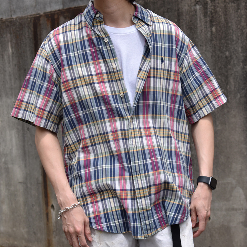 90's Ralph Lauren “CLASSIC FIT” マドラスチェック 半袖 ボタンダウンシャツ 240427 S2090