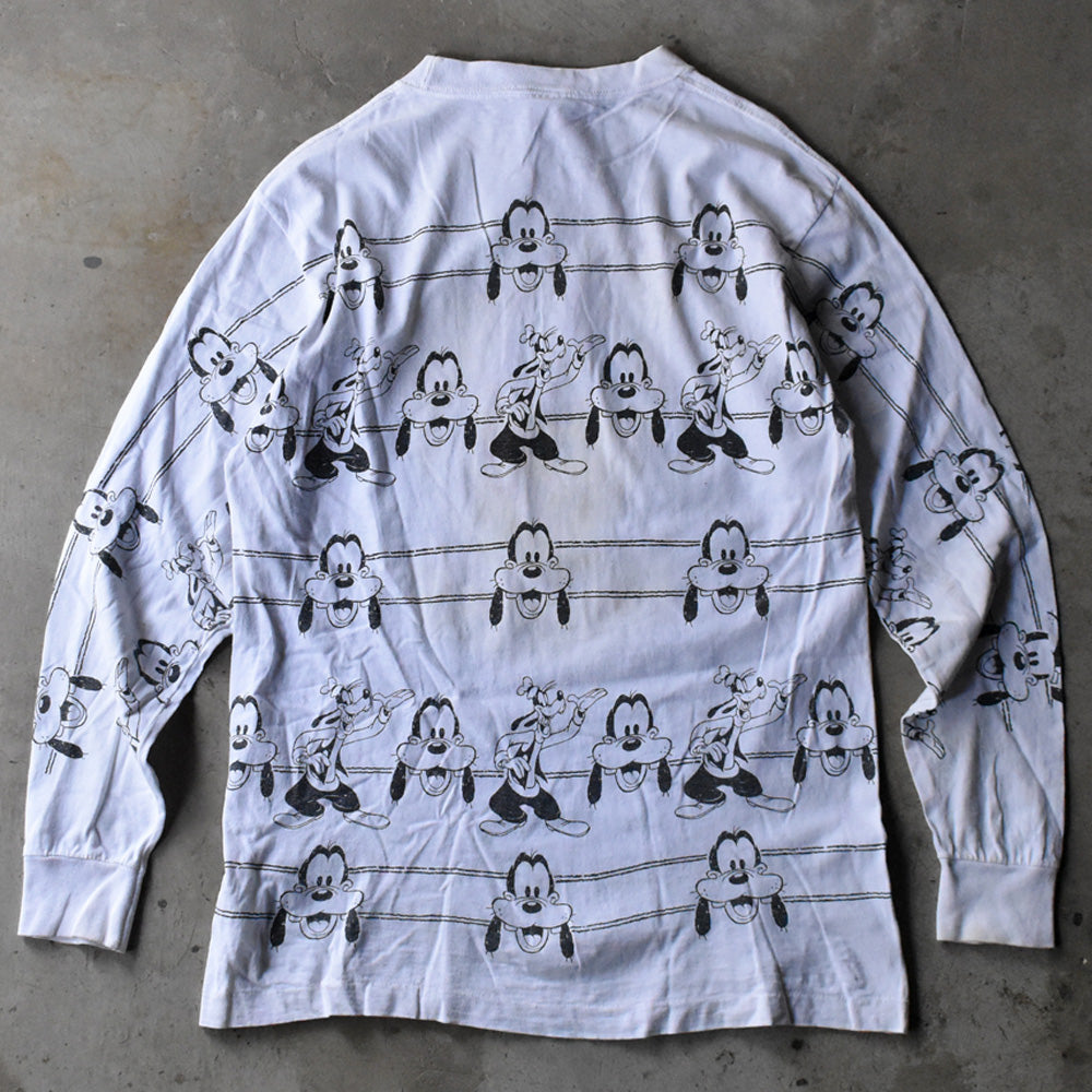 80’s Disney ”GOOFY” AOP ロングスリーブ Tシャツ USA製 240525