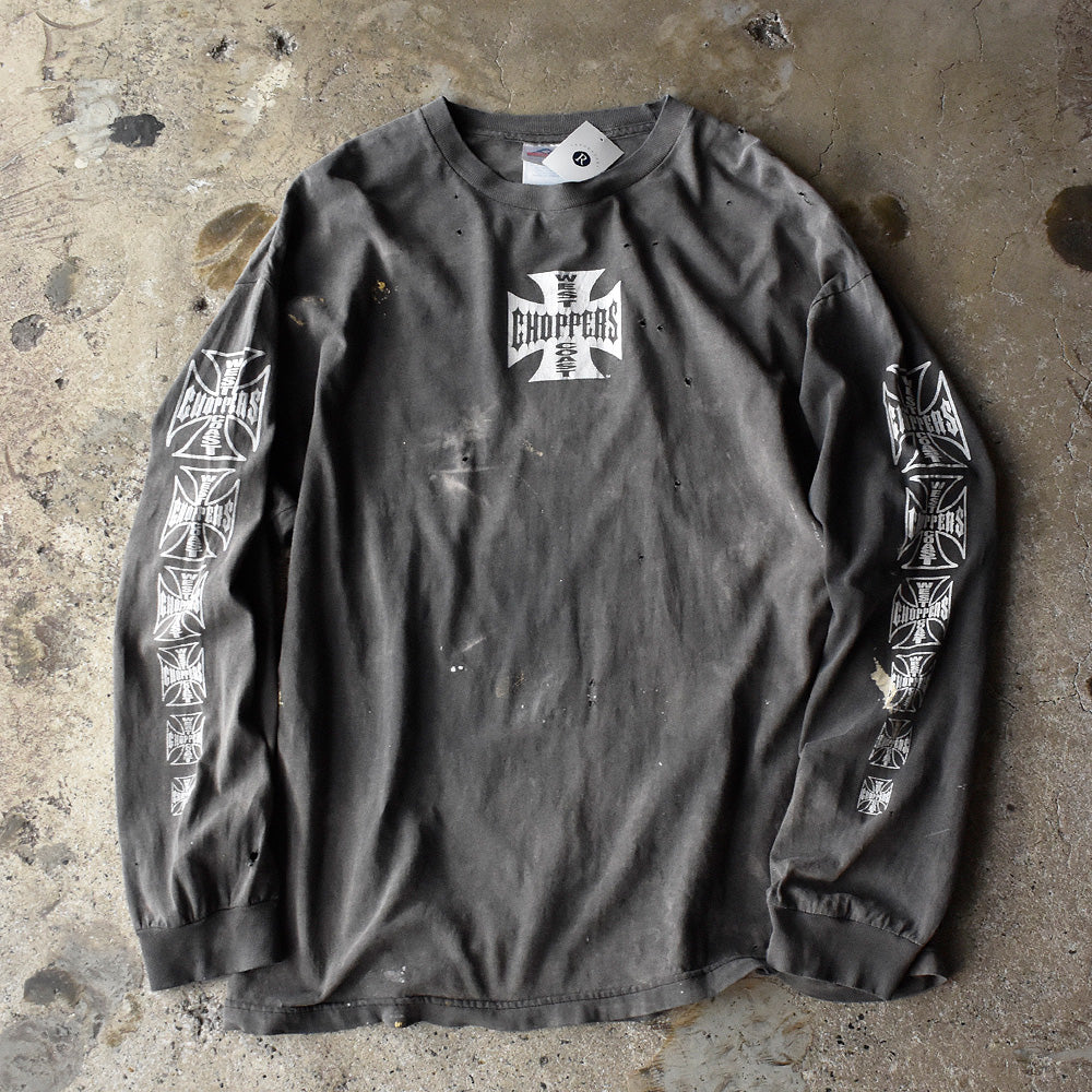Y2K ボロ! “WEST COAST CHOPPERS” iron cross ロングスリーブTシャツ 250504H