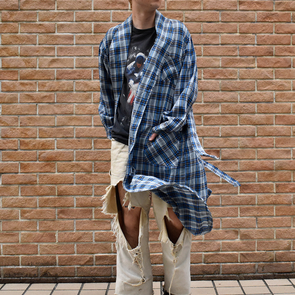 60's WASH&WEAR チェック柄 レーヨンガウン ローブ 250426H