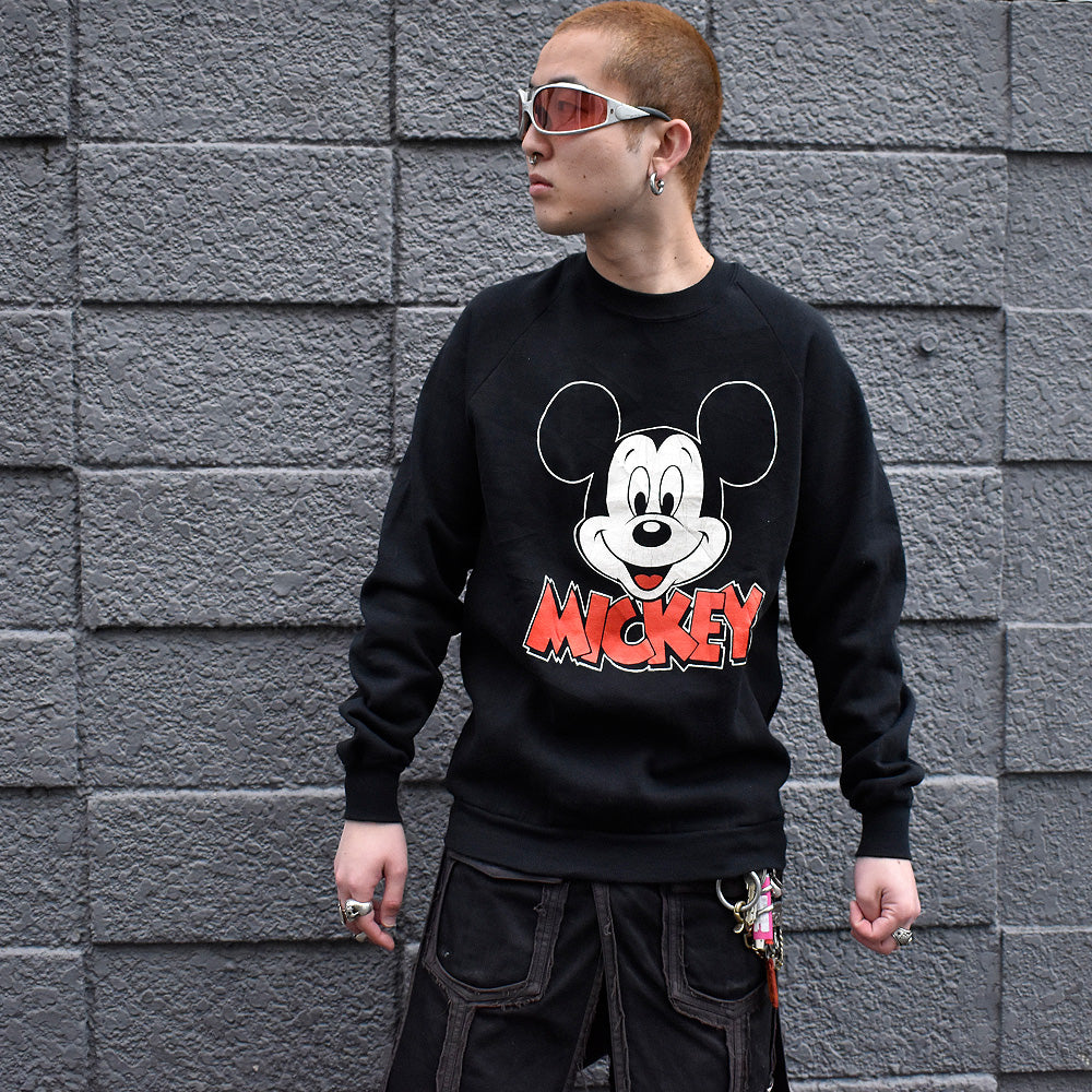 80's Disney “Mickey” ブラックカラー! ラグランスリーブ キャラ スウェット USA製 241230H
