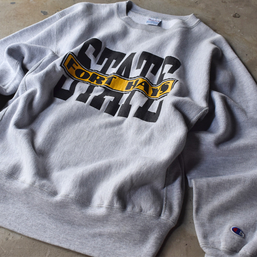 90's Champion/チャンピオン "Fort Hays State" カレッジプリント RWスウェット USA製 230604