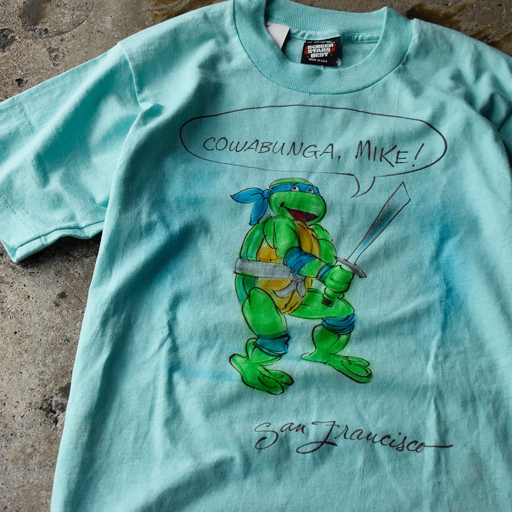 カーキ色 アニメキャラクター Tシャツ 80's～ “Teenage Mutant Ninja Turtles” エアブラシ！ 海外アニメ