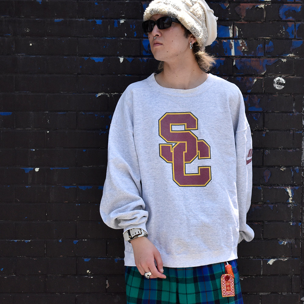 90's NIKE “USC Trojans football” 袖プリント! スウェット USA製 240519H