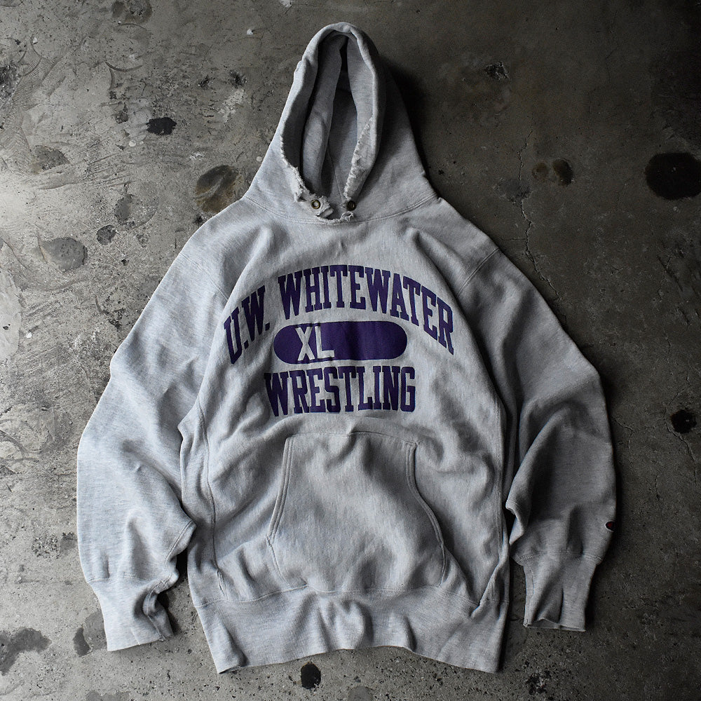 90's Champion "U.W. WHITEWATER WRESTLING" 3段プリント リバースウィーブ スウェット パーカー USA製 230823H