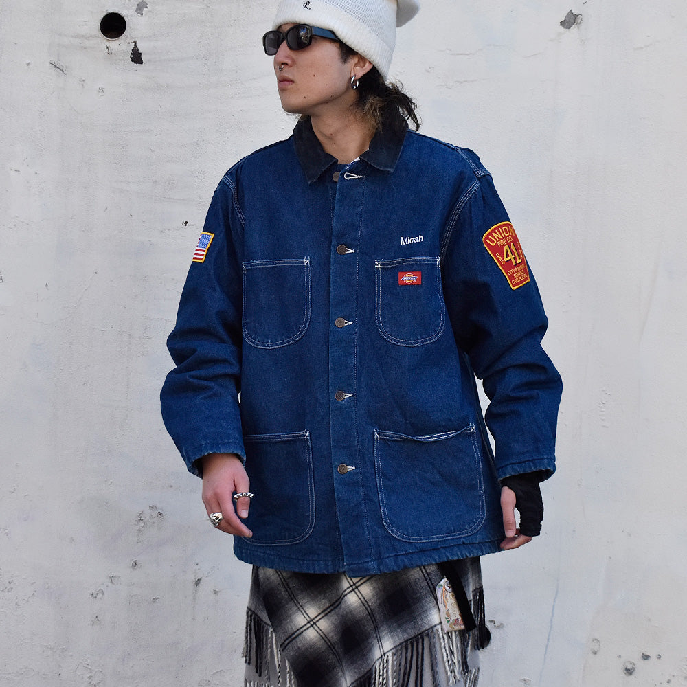 90's Dickies ワッペン! デニム カバーオール ブランケットライナー 231205
