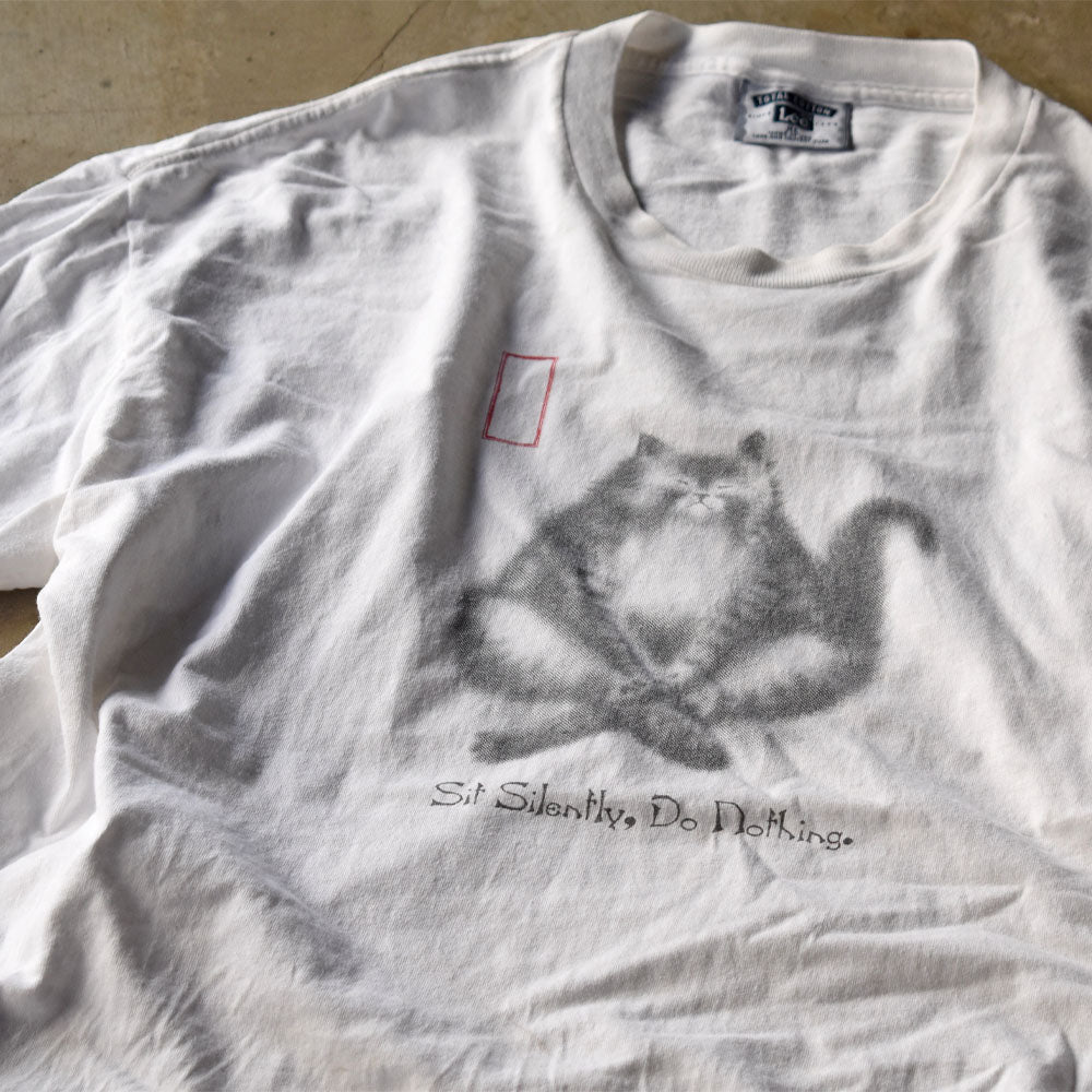 90s tシャツ USA製 XL シングルステッチ　アニマル　猫　メッセージ 古着 90s USA製 猫 ネコ 「I Am Smiling」 アニマル シュール T