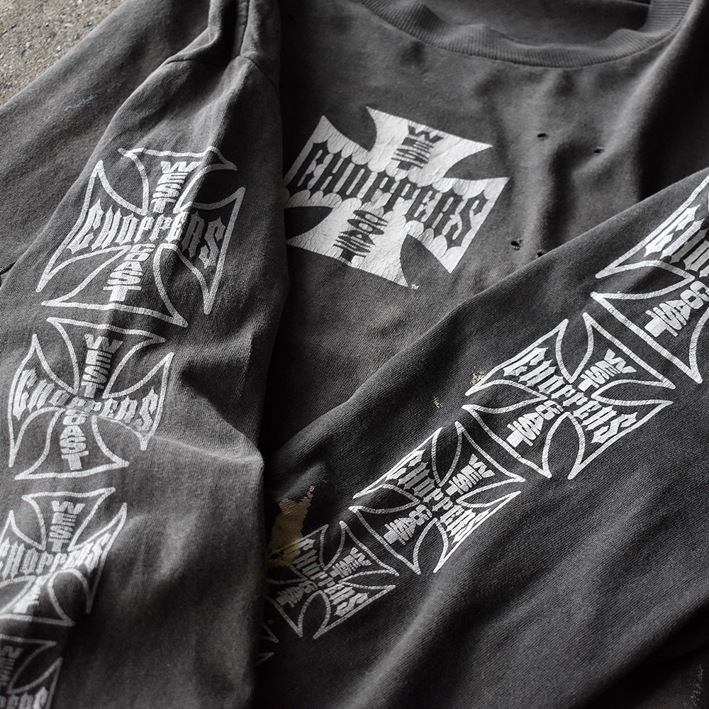 Y2K ボロ! “WEST COAST CHOPPERS” iron cross ロングスリーブTシャツ 250504H