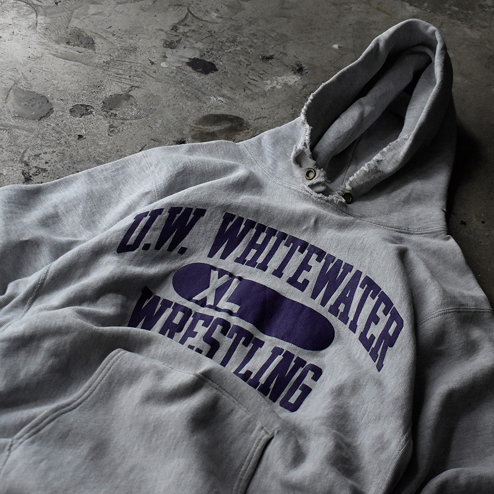 90's Champion "U.W. WHITEWATER WRESTLING" 3段プリント リバースウィーブ スウェット パーカー USA製 230823H