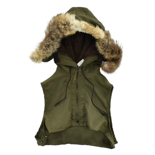 70’s U.S.NAVY アメリカ海軍 ALPHA INDUSTRIES アルファインダストリーズ MIL-H-18374 実物 リアルファー フードベスト オリーブ