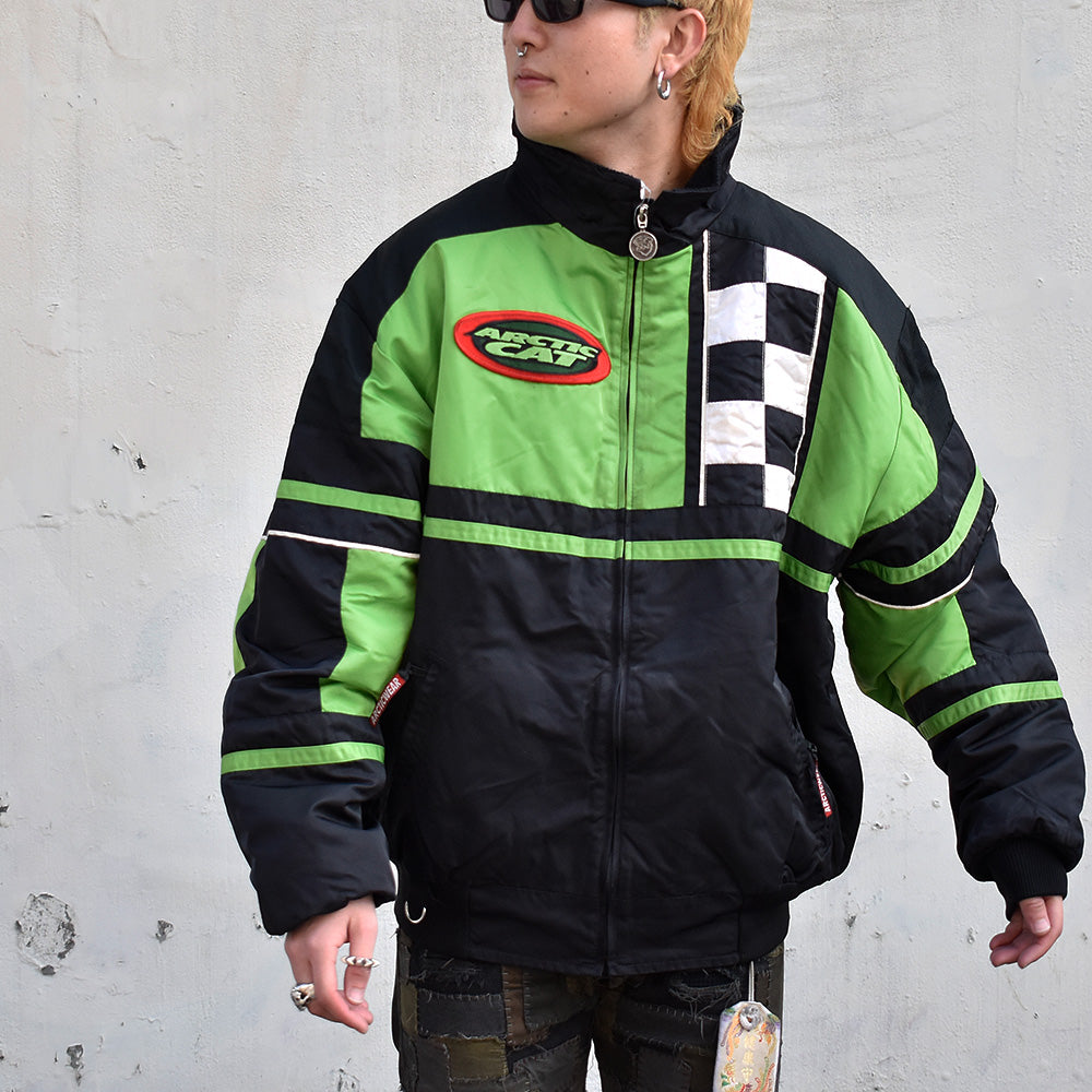 90’s ARCTICWEAR ネオングリーン チェッカーフラッグ ナイロンジャケット USA製 240101H