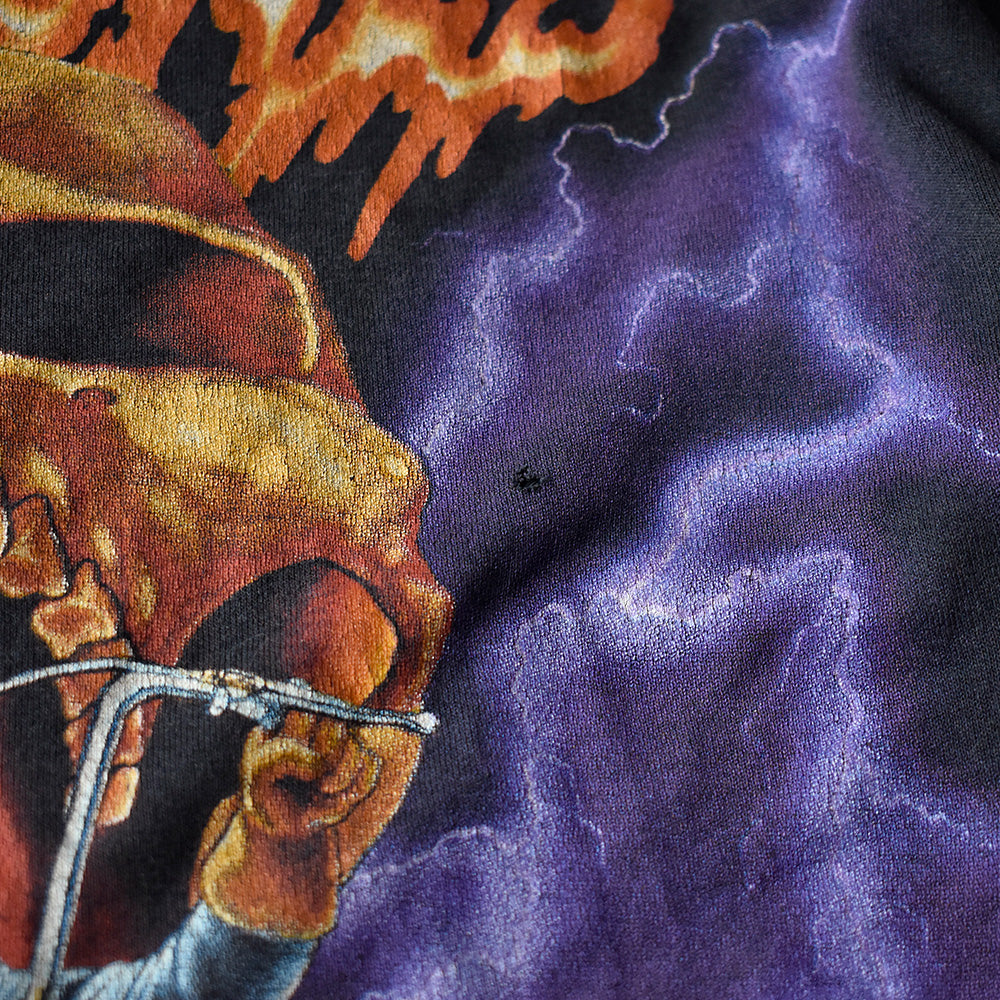 90's 3D EMBLEM “BAD BONES” Skull×Thunder バイク Tシャツ USA製 250818H