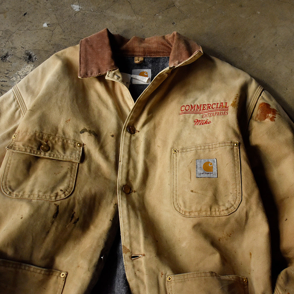 80's ペンキ!ダメージ! Carhartt ダック チョアコート ブランケットライナー USA製 231114H