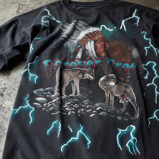 90's AMERICAN THUNDER “Indian×Wolf“ Tシャツ 240517H