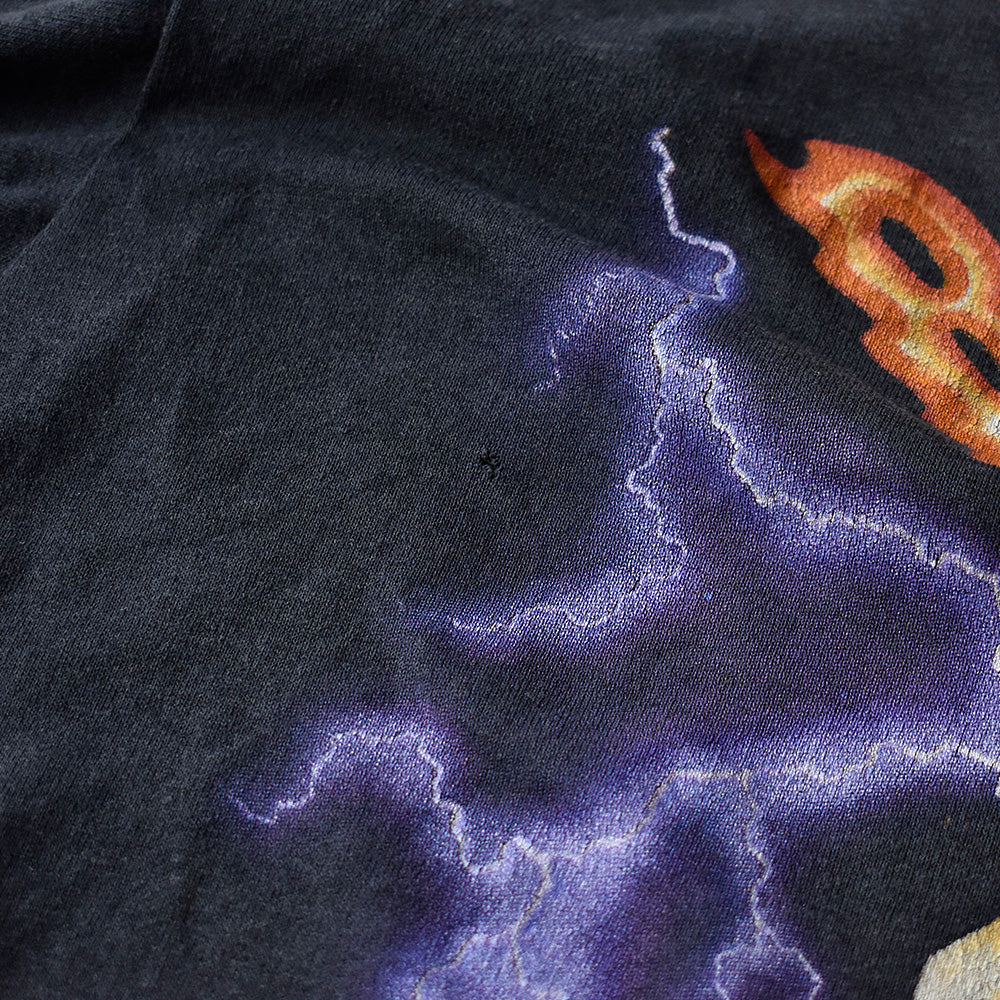 90's 3D EMBLEM “BAD BONES” Skull×Thunder バイク Tシャツ USA製 250818H