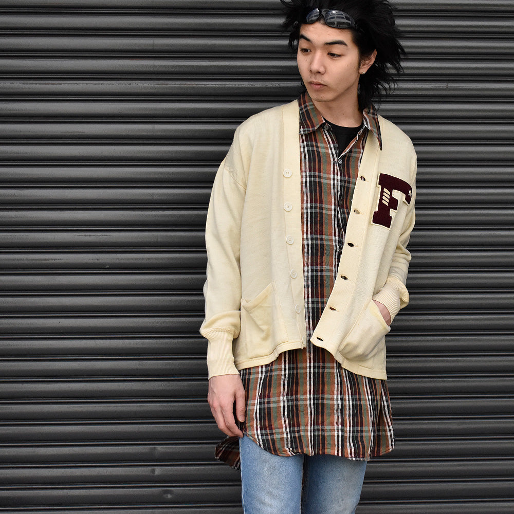 60's~ Sans peur Sans reproche チェック柄 グランパシャツ Euro製 250418H