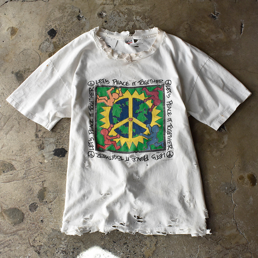 90's ボロ! KAREN M.PEREZ “Let’s Peace it Together” アート Tシャツ USA製 250901H