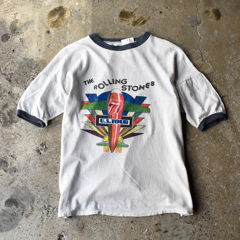 70's The Rolling Stones “U.S. Tour 1975“ 染み込み リンガーT