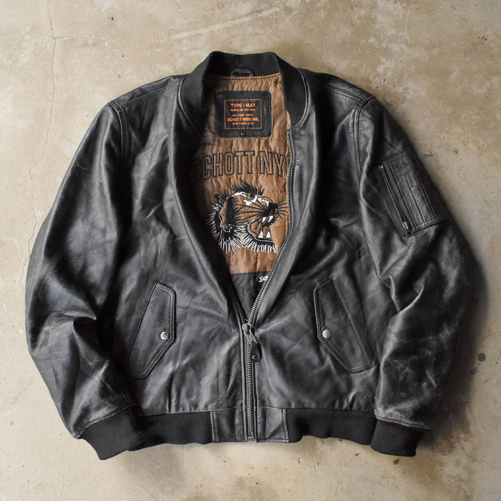 90s Schott Ma-1 フライトジャケット　ブラック Bomber ma -1 90's black in recycled nylon, short cut and