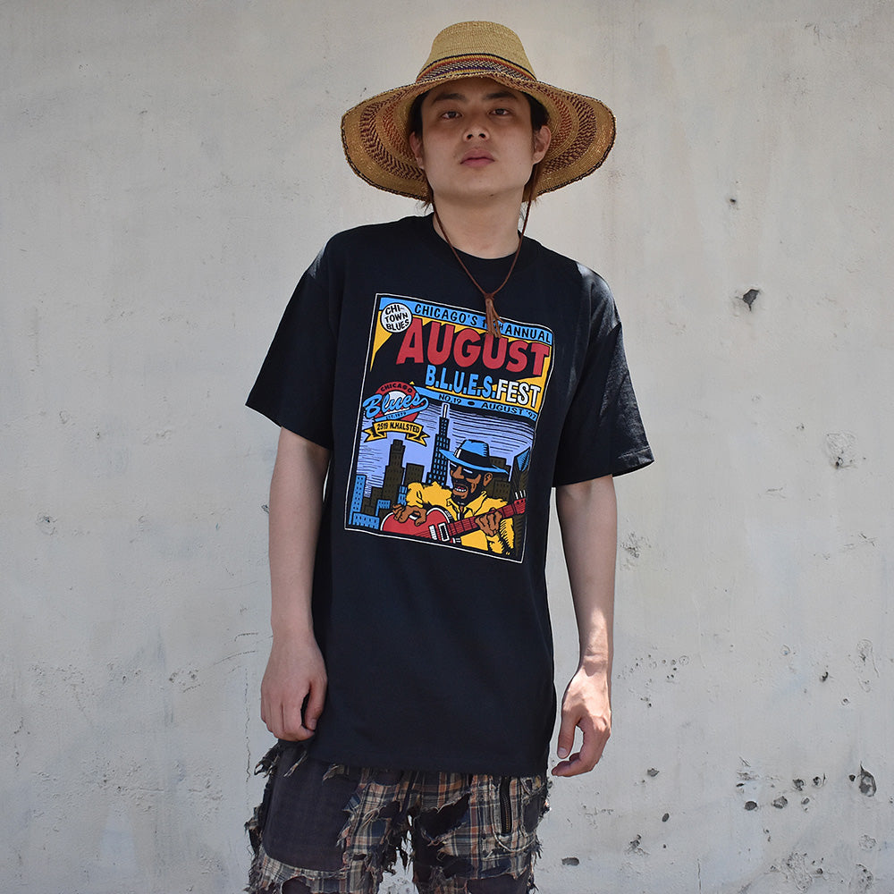90's "AUGUST B.L.U.E.S FEST" ブルース フェス Tシャツ 230712H