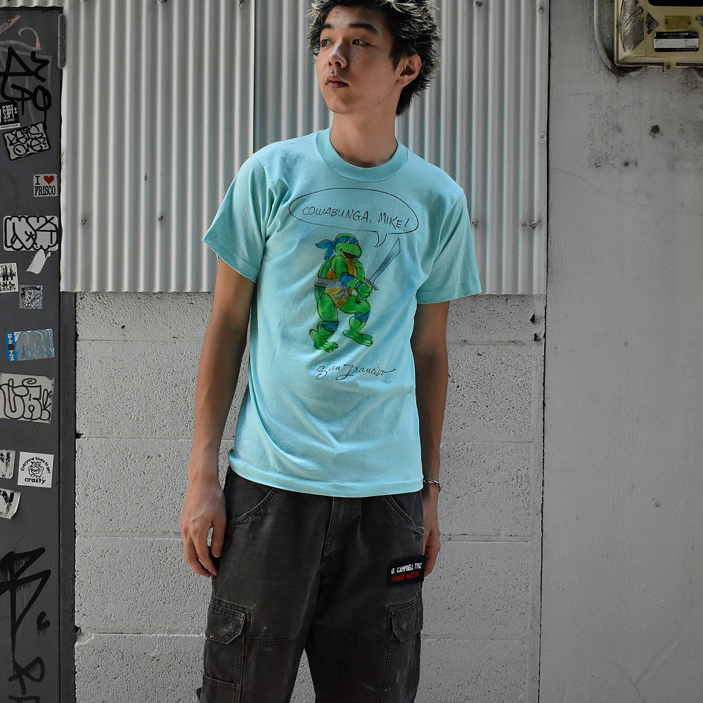 80's~ “Teenage Mutant Ninja Turtles” エアブラシ! 海外アニメ キャラ Tシャツ USA製 250807H