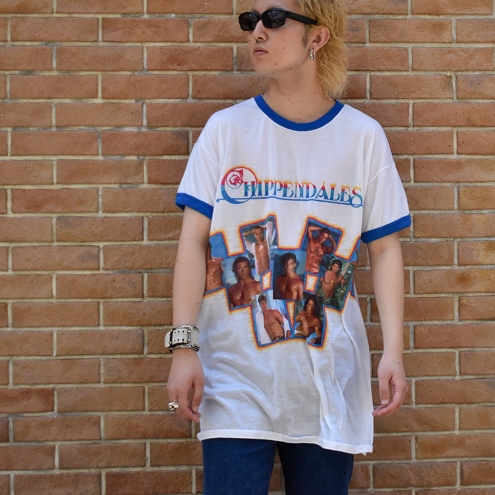 90's “Chippendales” ストリップ リンガー Tシャツ USA製 240622H