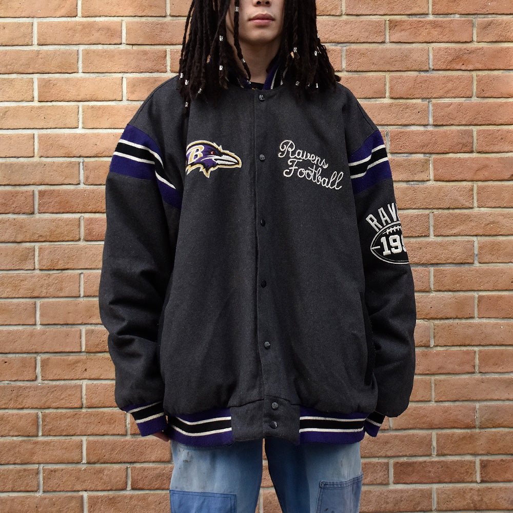 Y2K NFL “Baltimore Ravens” リバーシブル ウール アワードジャケット big size! 231221