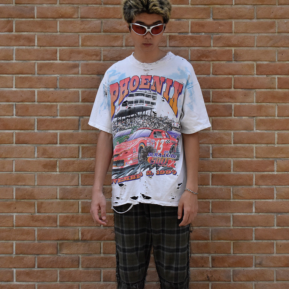90's ボロ! CHASE authentics AOP レーシング Tシャツ USA製 250805H