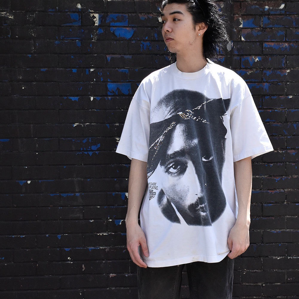 Y2K 2Pac フェイスフォト ビッグプリント! Rap Tシャツ ラインストーン付き 250422H