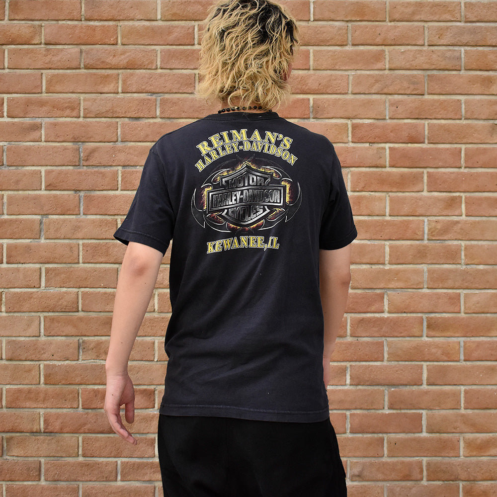 Y2K Harley Davidson ファイヤープリント! Tシャツ USA製 240908H