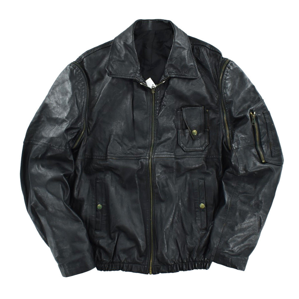 70's フランス軍 パイロット フライト レザージャケット 黒 260113H