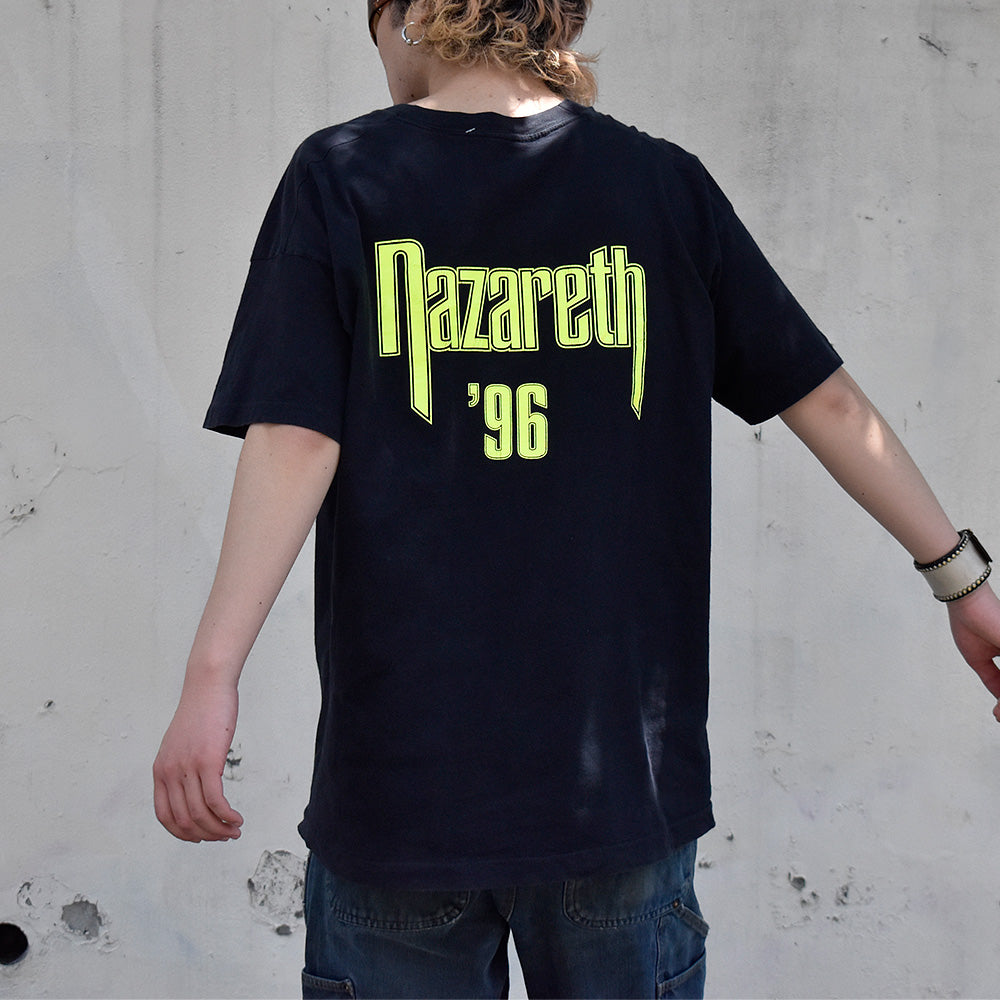 90's Nazareth スカルウィングロゴ！ 蛍光プリントカラー Tシャツ 240505H