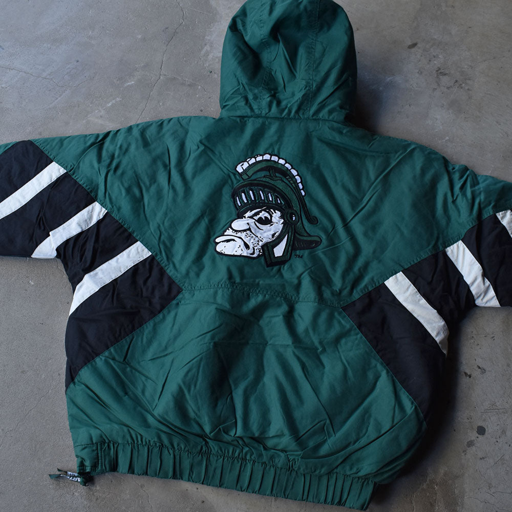 90's STARTER "Michigan State Spartans" 中綿入り フード ナイロンプルオーバー 231116