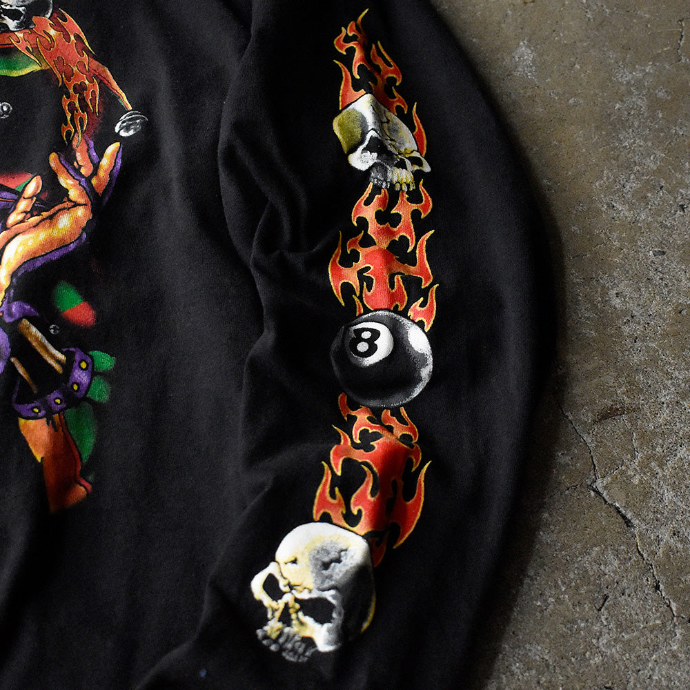 Y2K “Skull Clown” 8 Ball ファイヤーパターン! ロングスリーブ Tシャツ 250811H