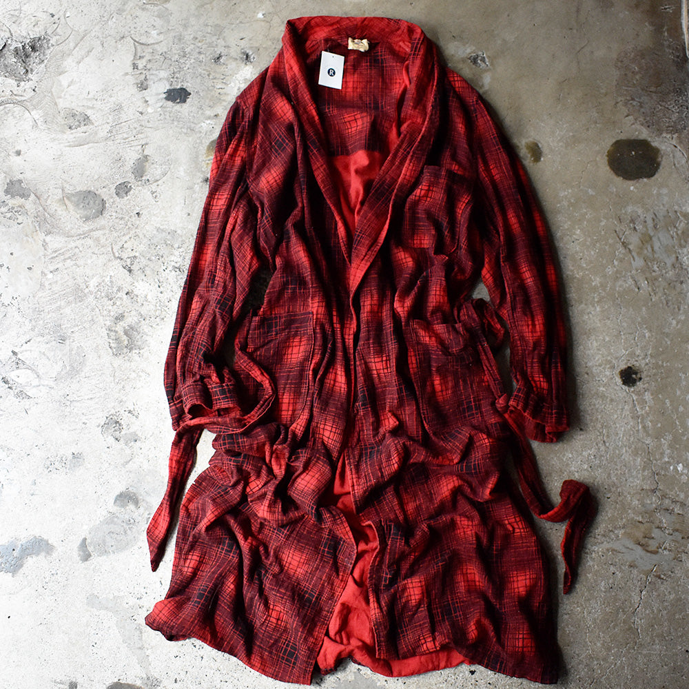 50's NATIONAL 赤×黒 チェック柄プリントネル ローブ 250722H