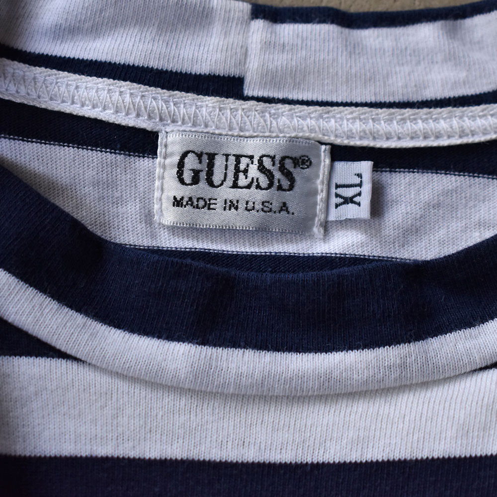 90’s GUESS JEANS ボーダー ロゴ刺繍 Tシャツ USA製 240430