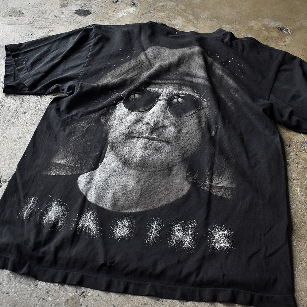 90's ダメージ! John Lennon “Imagine“ ビッグプリント! ロック Tシャツ 240708H