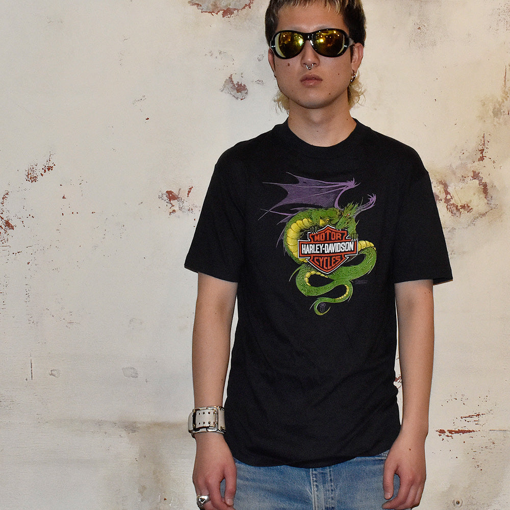 80's Harley Davidson ロゴ×ドラゴン!Tシャツ USA製 240330H