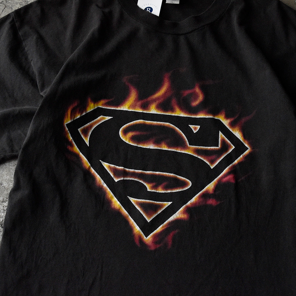 Y2K DC comics “Superman” ファイヤーロゴ! 海外コミック Tシャツ USA製 250812H