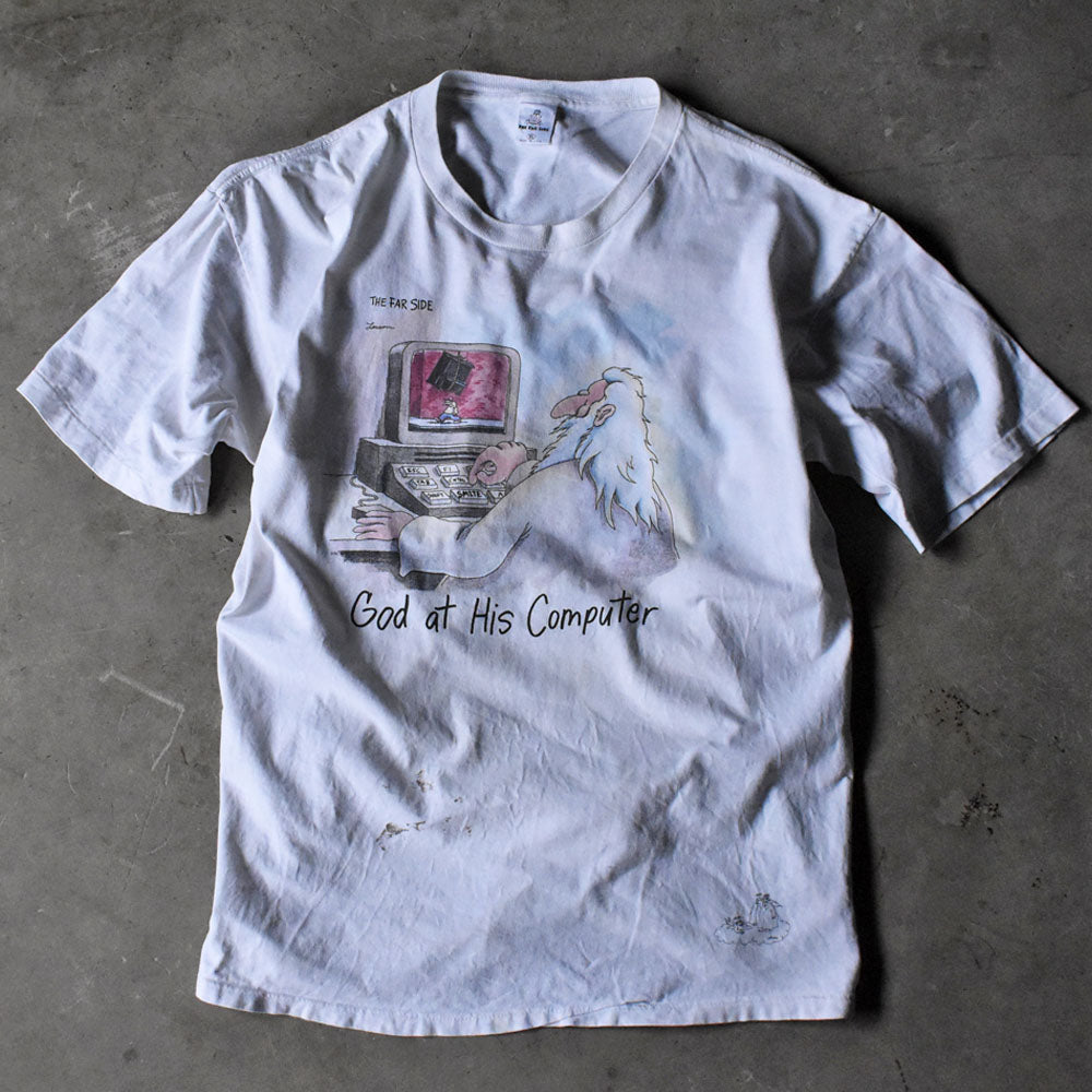 90's THE FAR SIDE “God at His Computer” アート Tシャツ USA製 240405