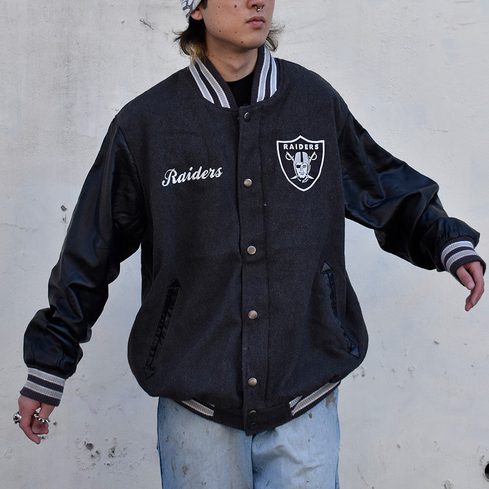 Y2K NFL “Las Vegas Raiders” フェイクレザー切り替え アワードジャケット 231209H