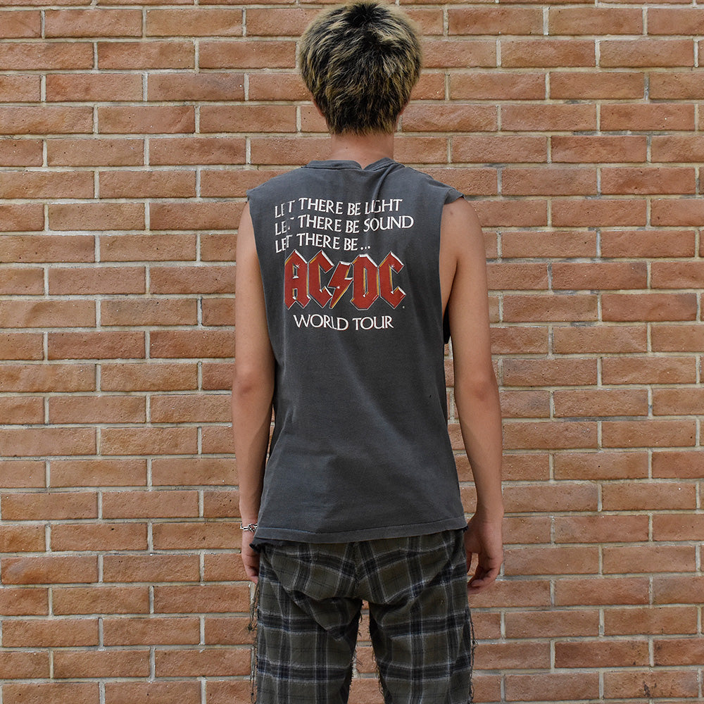 80's AC/DC “Let There Be Rock“ World Tour ノースリーブ ロック Tシャツ 250805H