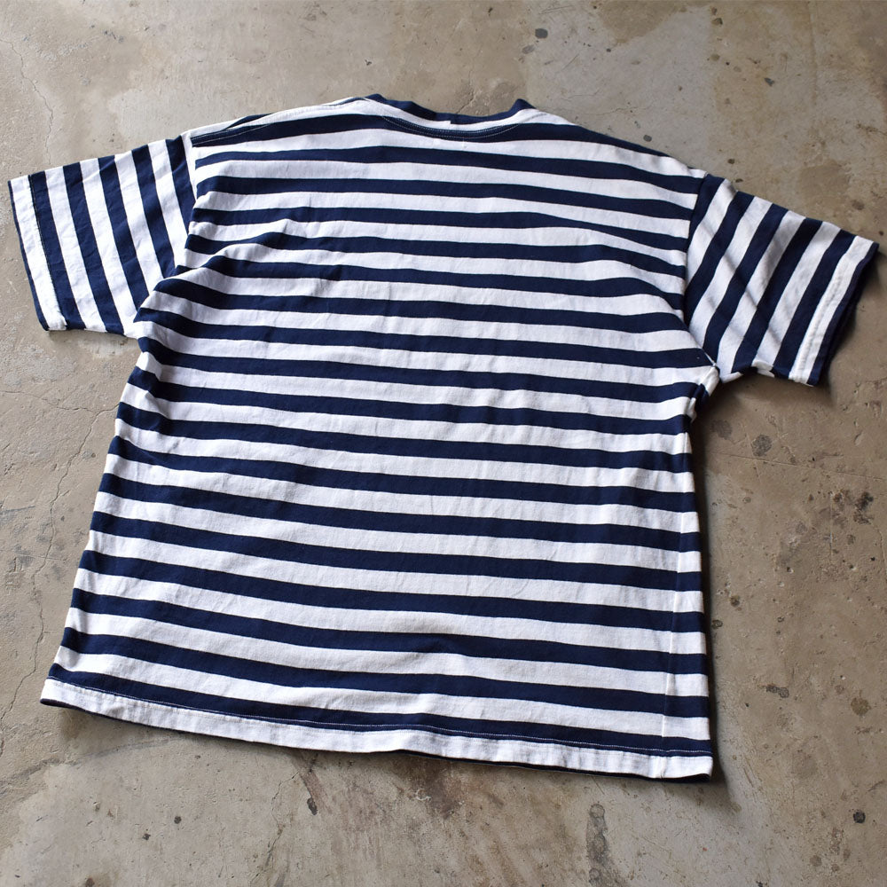 90’s GUESS JEANS ボーダー ロゴ刺繍 Tシャツ USA製 240430