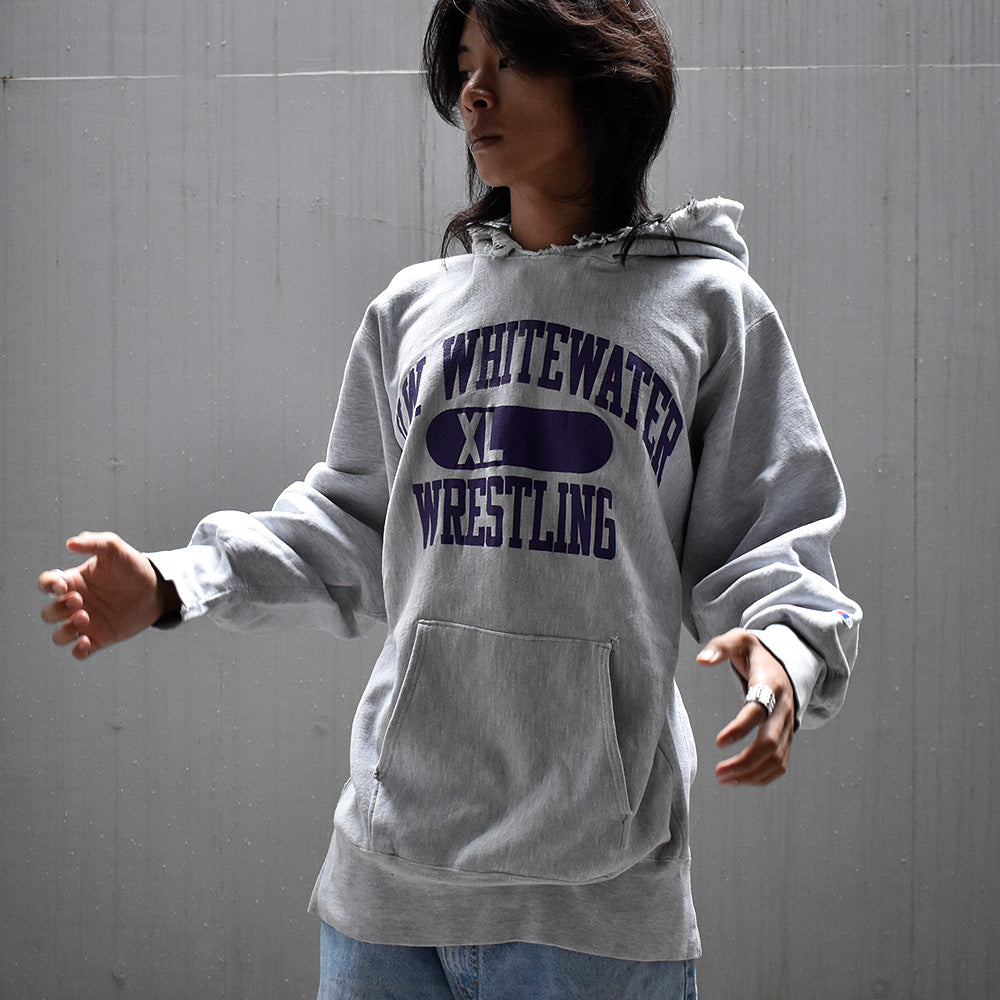 90's Champion "U.W. WHITEWATER WRESTLING" 3段プリント リバースウィーブ スウェット パーカー USA製 230823H