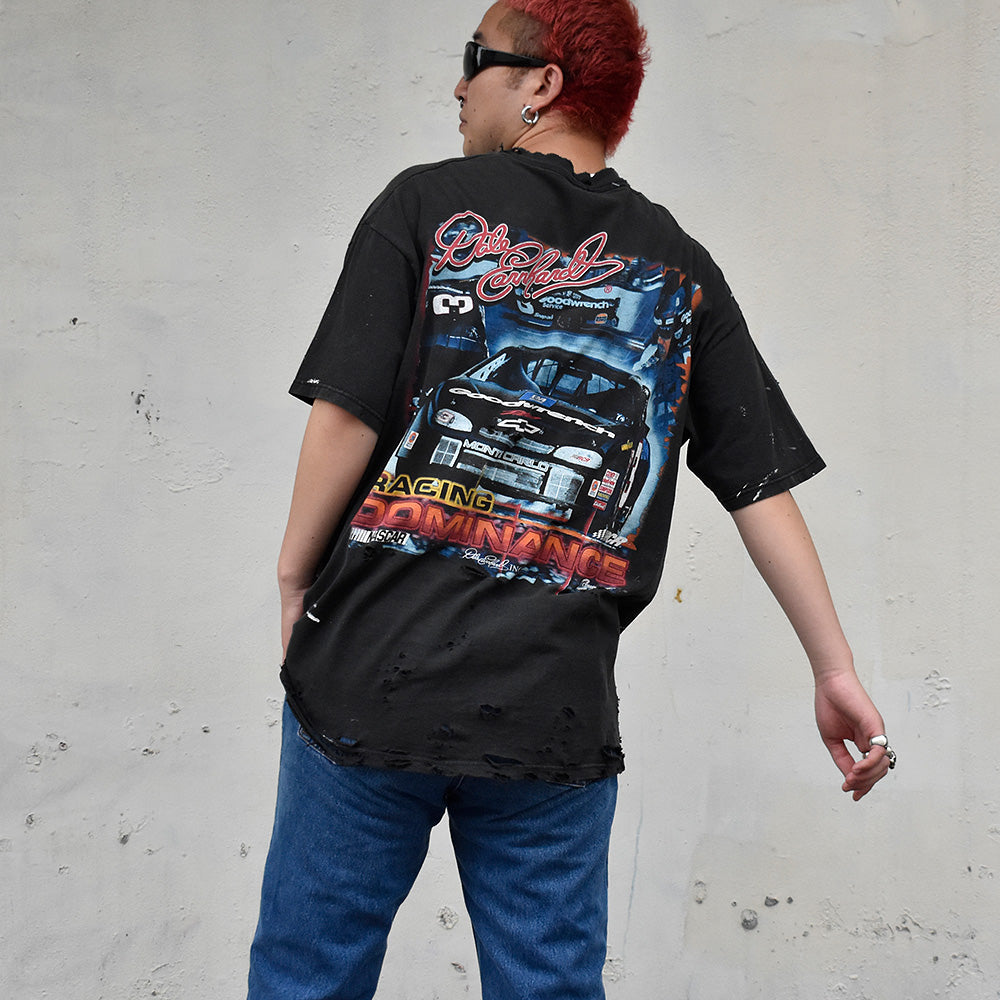 Y2K ボロ!ペンキ! CHASE AUTHENTICS “RACING DOMINANCE” レーシング Tシャツ USA製 250825H